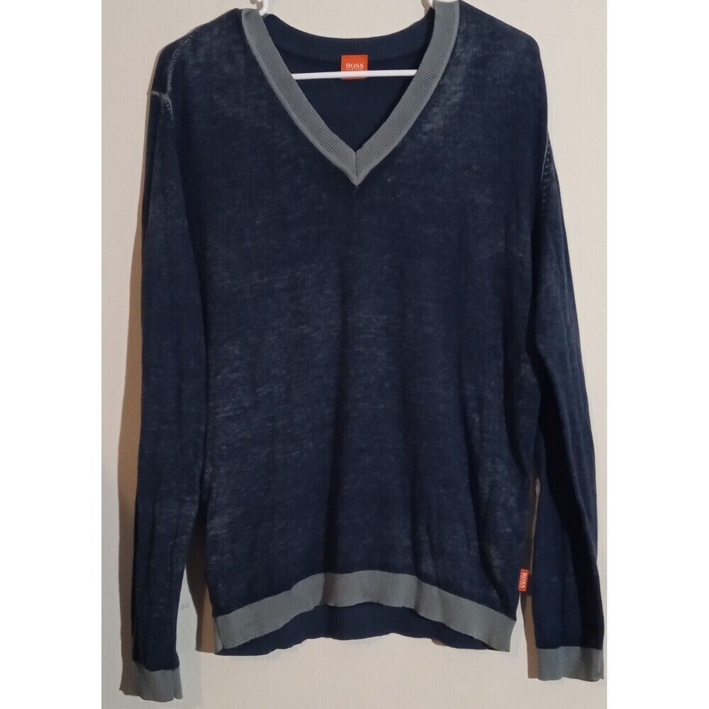 BOSS Hugo Boss Navy/Gray Trim Men's Adult‎ Small Lightweight Sweater EUC